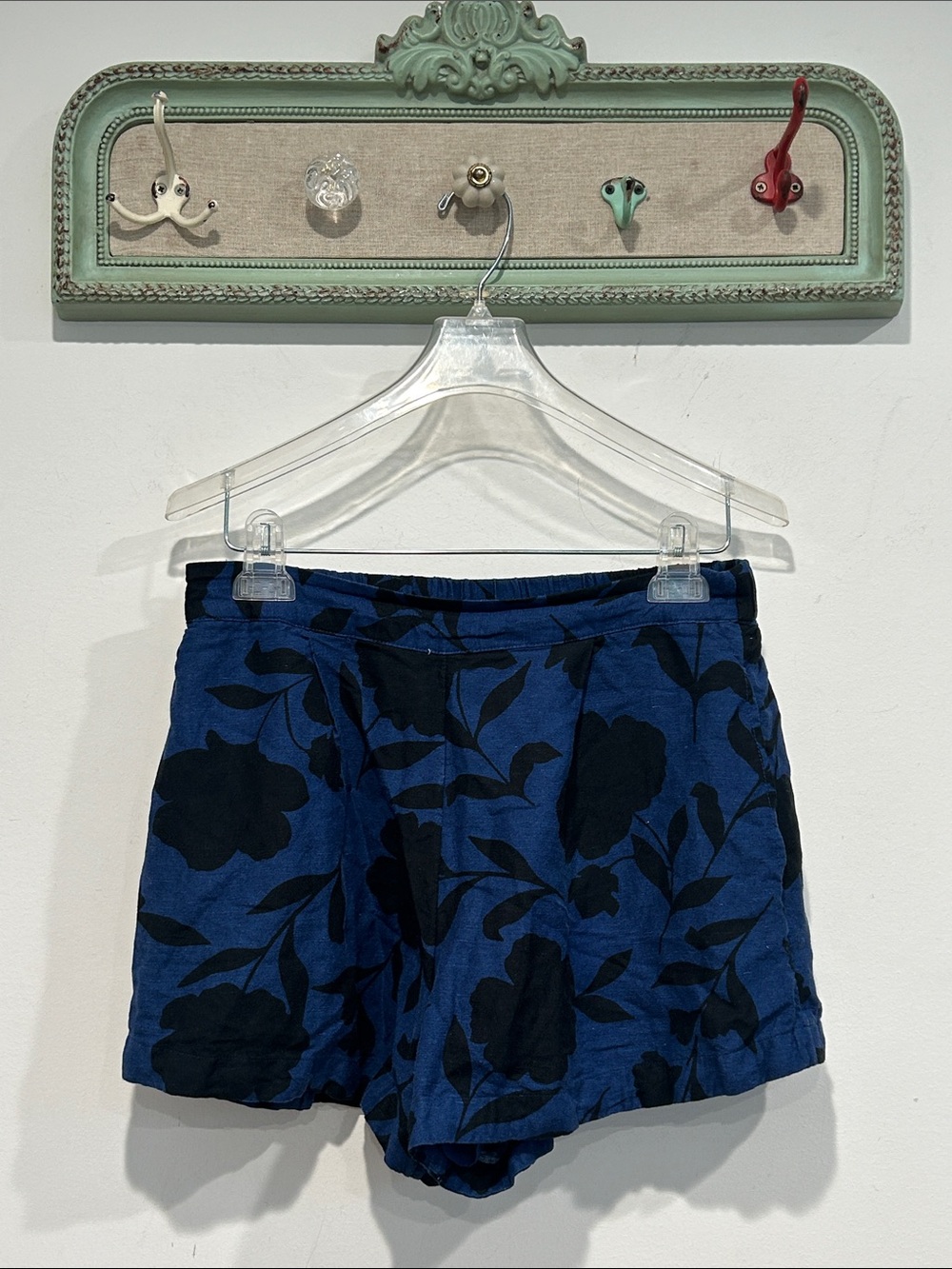kate spade target linen navy Blue/black Floral High-Waist Shorts women’s small